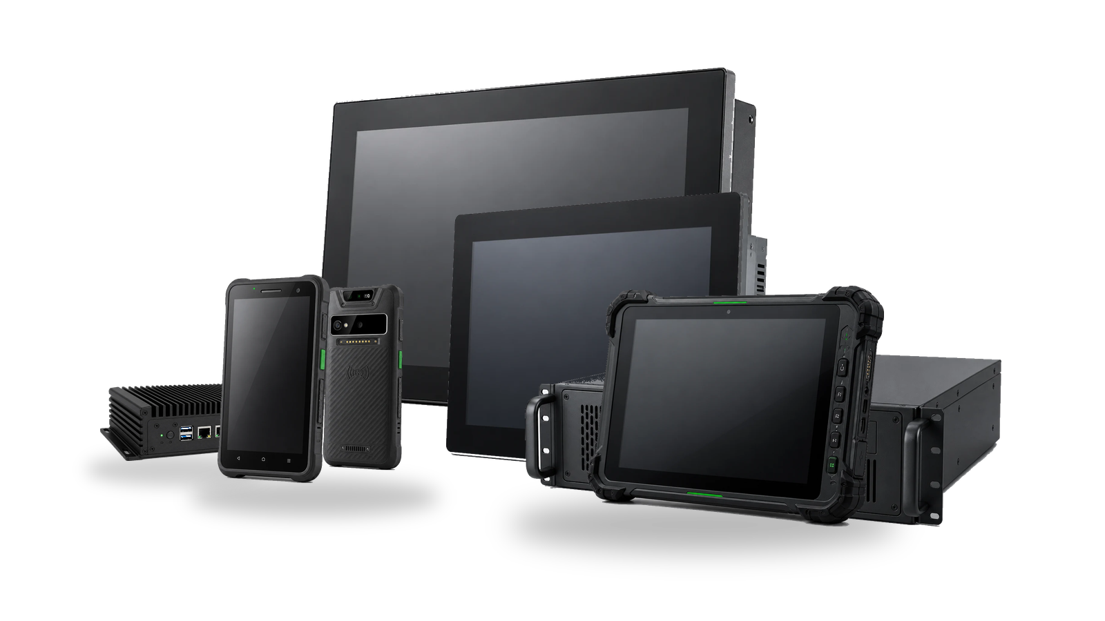 産業用ディスプレイ、産業用パネルPC、堅牢タブレット、ハンドヘルド端末、組込み産業用PC、ラックマウント産業用PCの製品ラインナップ